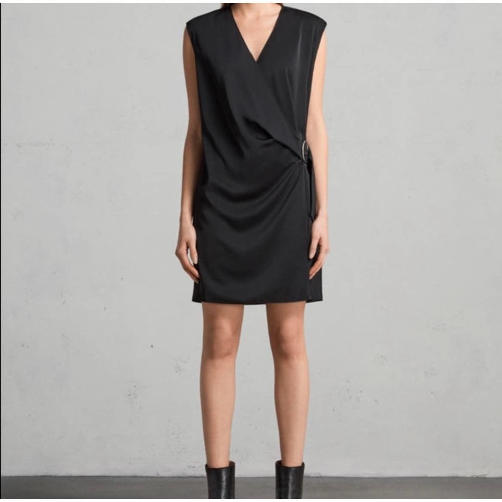 All Saints Callie Surplice Faux Wrap Dress Buckle XS - Picture 1 of 5
